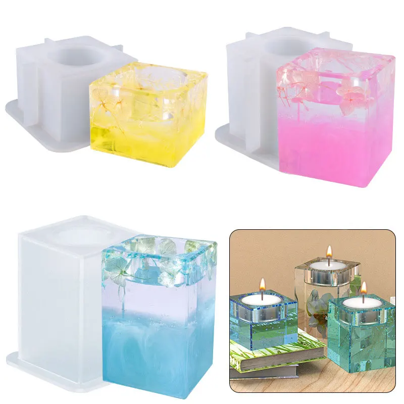 

DIY Crystal Epoxy Resin Mould Square Candle Holder Ornament Ornament Silicone Mould Source Wholesale