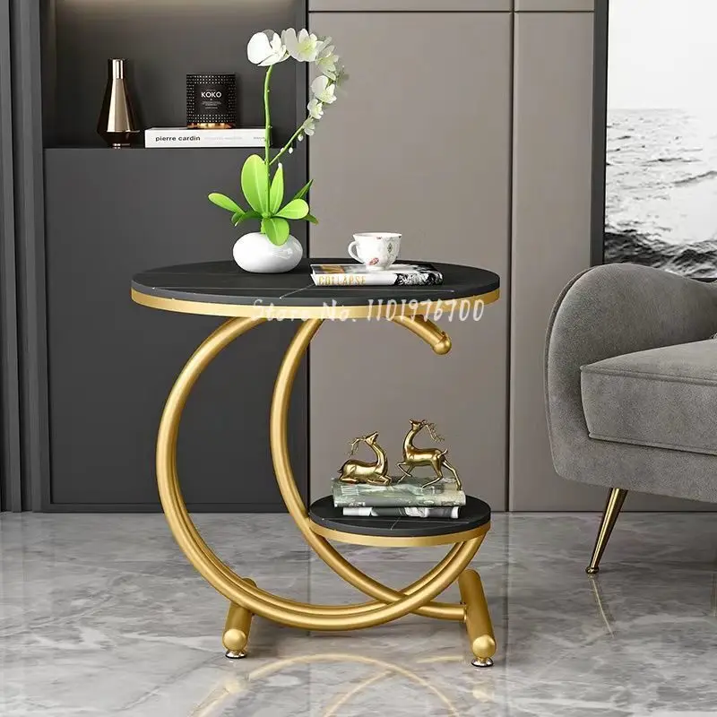 

Balcony Luxury Marble Coffee Table Living Room Simple Bedside Table Sofa Cabinet Round Table Mini Console Bedroom Furniture HY