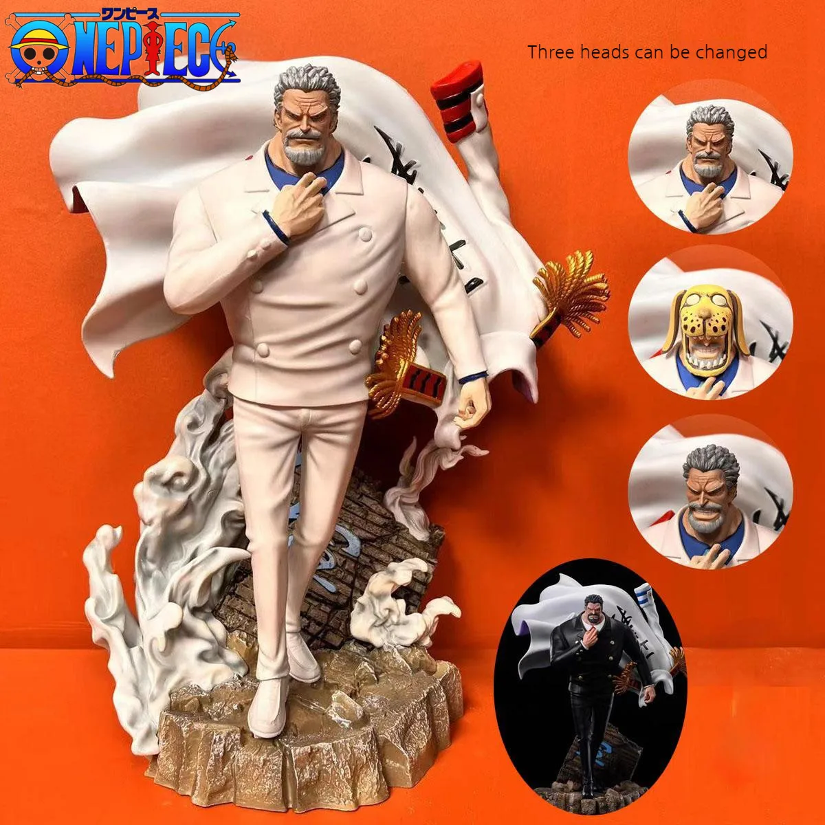 

43cm Anime One Piece Figures Monkey D Garp Model Dolls Figurines Three-head Replaceable Action Figure Statue Decorate Toysgifts