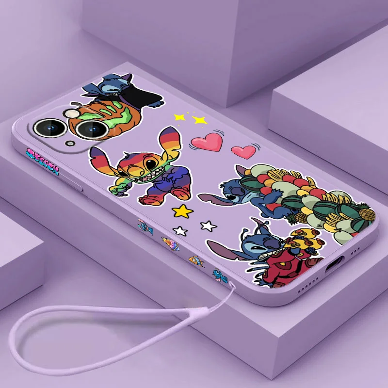 Disney Little Stitch Cute Phone Case For iPhone iPhone 14 13 12 11 Pro Max mini XR XS X 8 7 6S 6 Plus Liquid Left Rope Cover