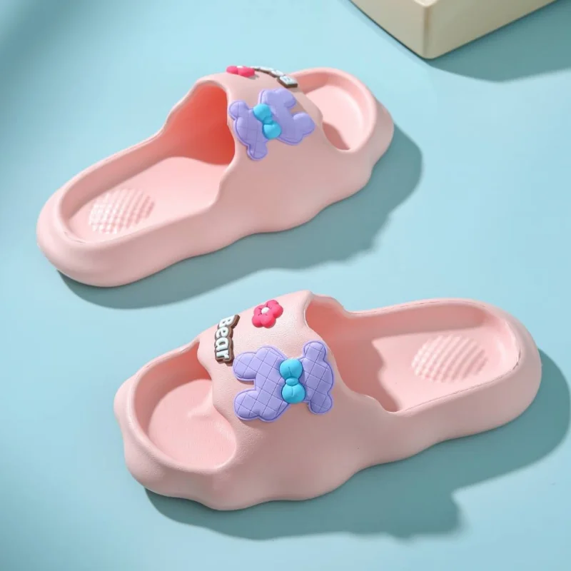 Women Cartoon Bear Flower Decor EVA Slippers Summer New Soft Comfy Light non-slip Home Bathroom Slides Beach Casual Couple Shoes