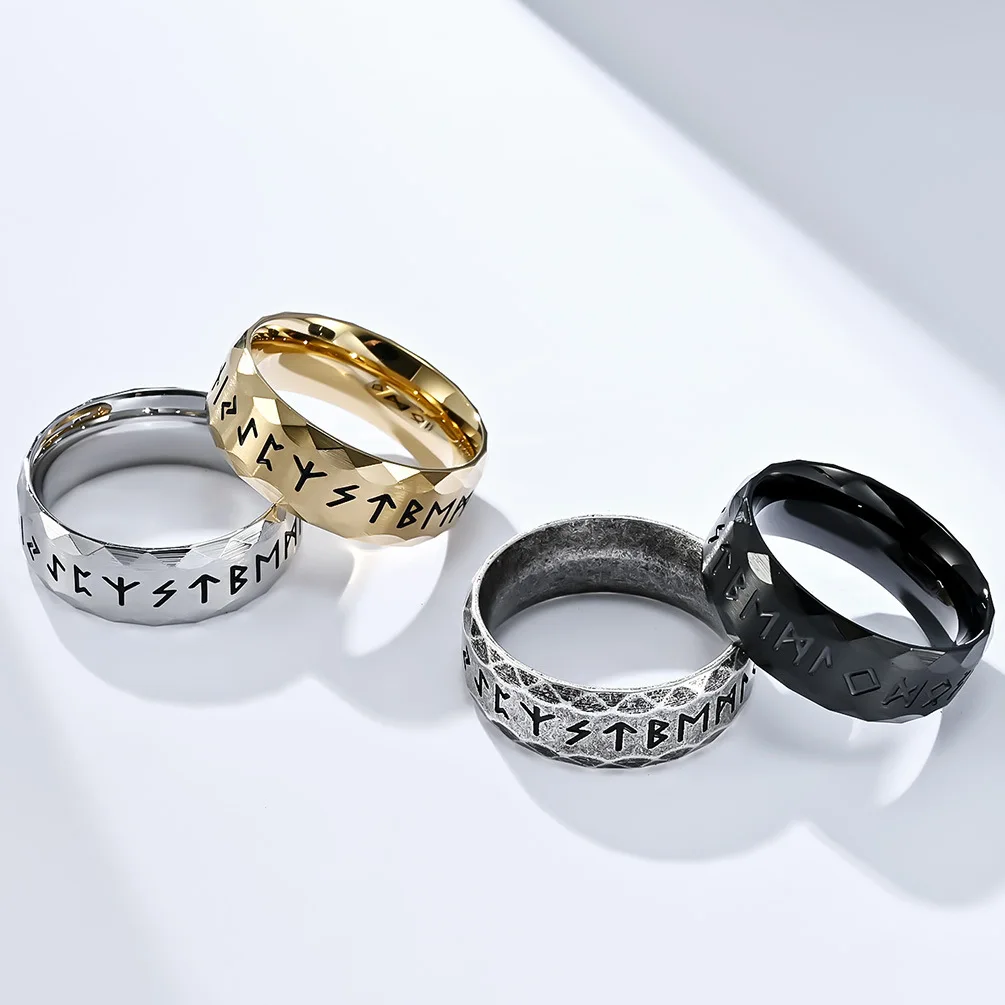 

Nordic Vikings Rune Rings Punk Vintage Simple Ring for Men Women Couple Fashion 316L Stainless Steel Gifts Jewelry Wholesale