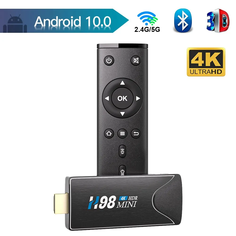 Mini TV Stick Android 10 4K HD 2G 16G Android TV Box 2.4G 5.8G Dual Wifi Smart TV Box H.265 Media Player TV Receiver Set Top Box