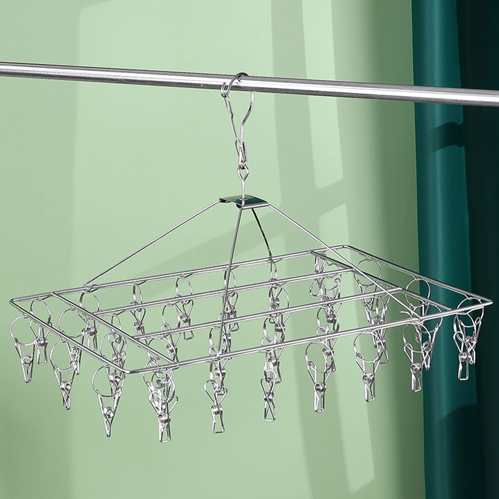 

Sock Drying Rack with 36 Pegs Stainless Steel Sock Hanging Rack Swivel Wind-proof Laundry Drip Hanger