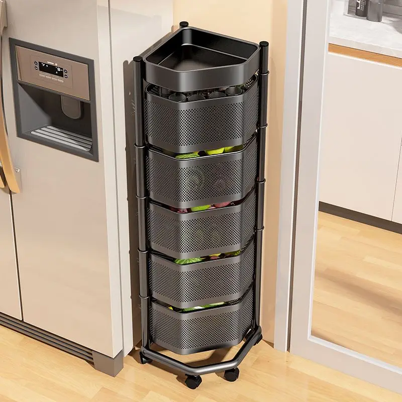 

Household Storage Rack Kitchen Storage Rack Living Room Bathroom Basket Organizer Multi-layer Rotating Storage Shelf With Wheels