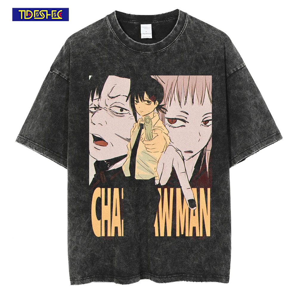 

Футболка TIDESHEC мужская оверсайз в стиле хип-хоп, уличная одежда с графическим рисунком в японском стиле аниме, хлопковая винтажная рубашка с ...