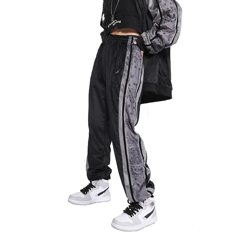 

Retro Side Stripe Velour Track Pants for Women Sport Loose Cashew Colorblock Sweatpants Mens 2022 Streetwear Joggers