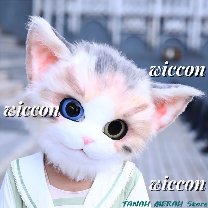 Косплей Костюм Аниме Персидский Кот Меховой Голова Пушистая Маска Комплект