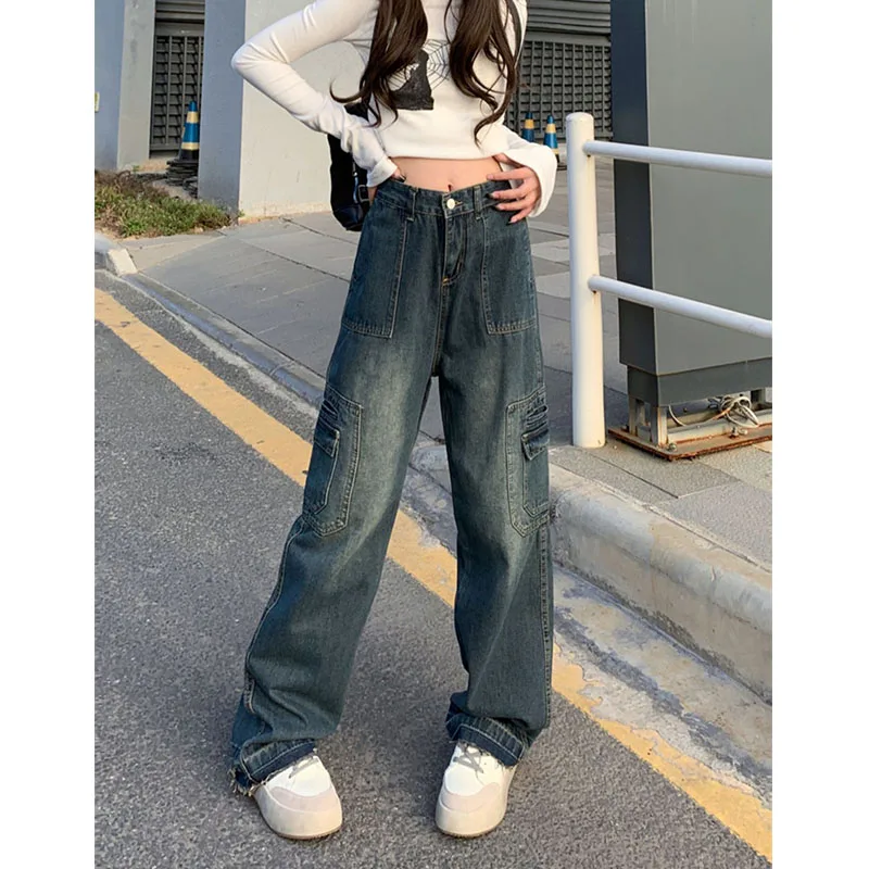 Women's Y2K Clothes Retro Cargo Summer Multi-Pocket Vintage Straight Trousers Sports Jeans Streetwear Korean Clothes Women 2023