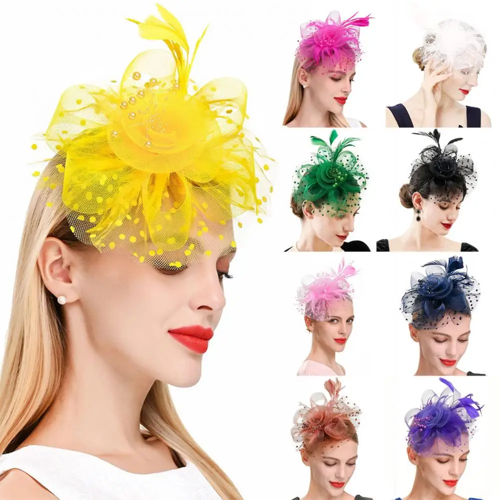 Женская Вуалетка сетчатая шляпа с цветами и перьями украшение для волос головной