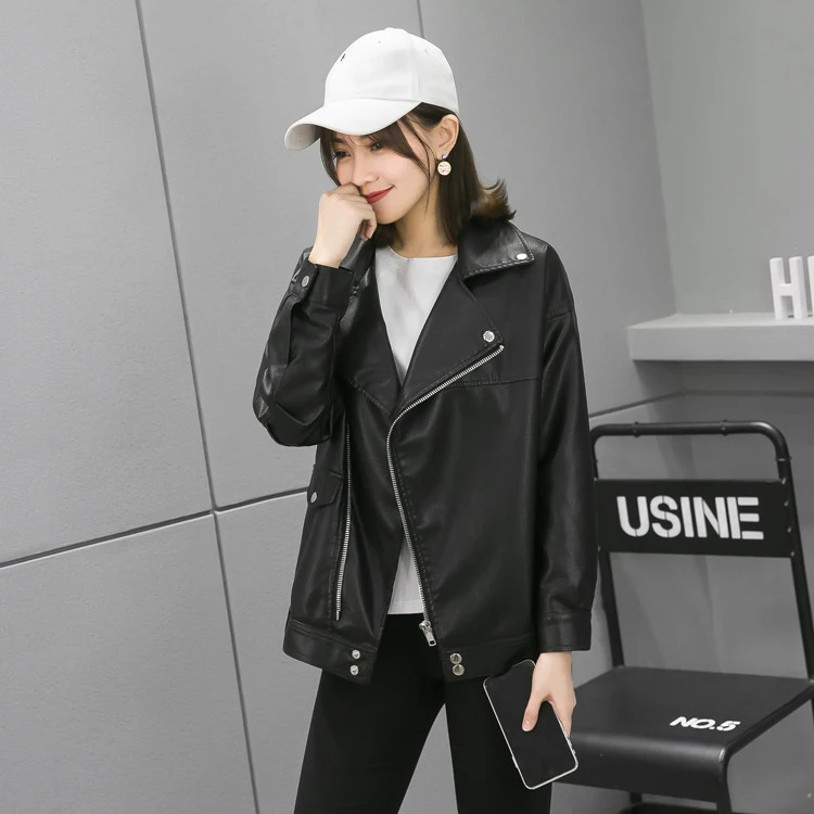 Autumn Korean Fashion PU Leather Jacket Women Punk Oversize Classic Black Leather Zipper Jacket y2k Streetwear High Street Coats
