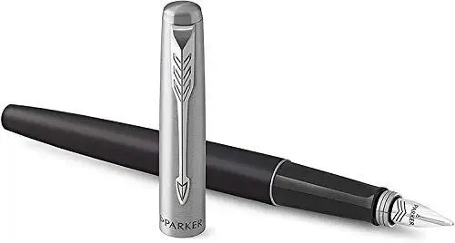 

Brand: Parker Jotter Black Chrome Design Fountain Pen Medium Nib Thickness, Blue Ink Category: