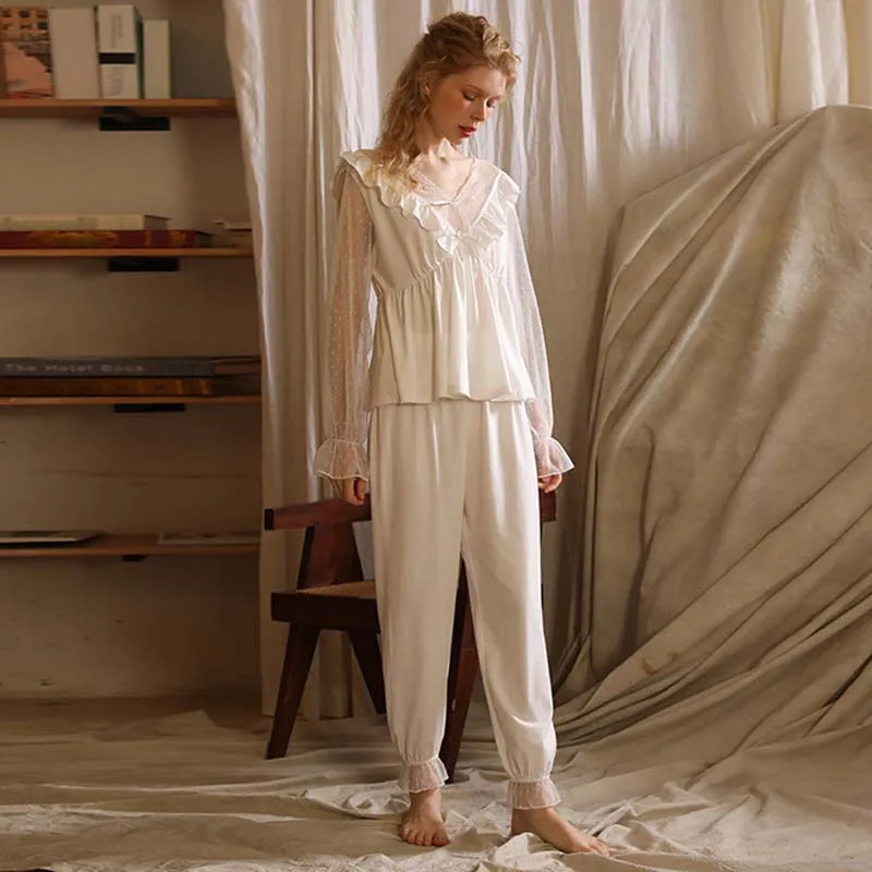 Roseheart Summer Pink White Women Sleep Pajama Sets Sleepwear Suits Cotton Nightwear V Neck Plus Size 2 Piece Nightgown Pants