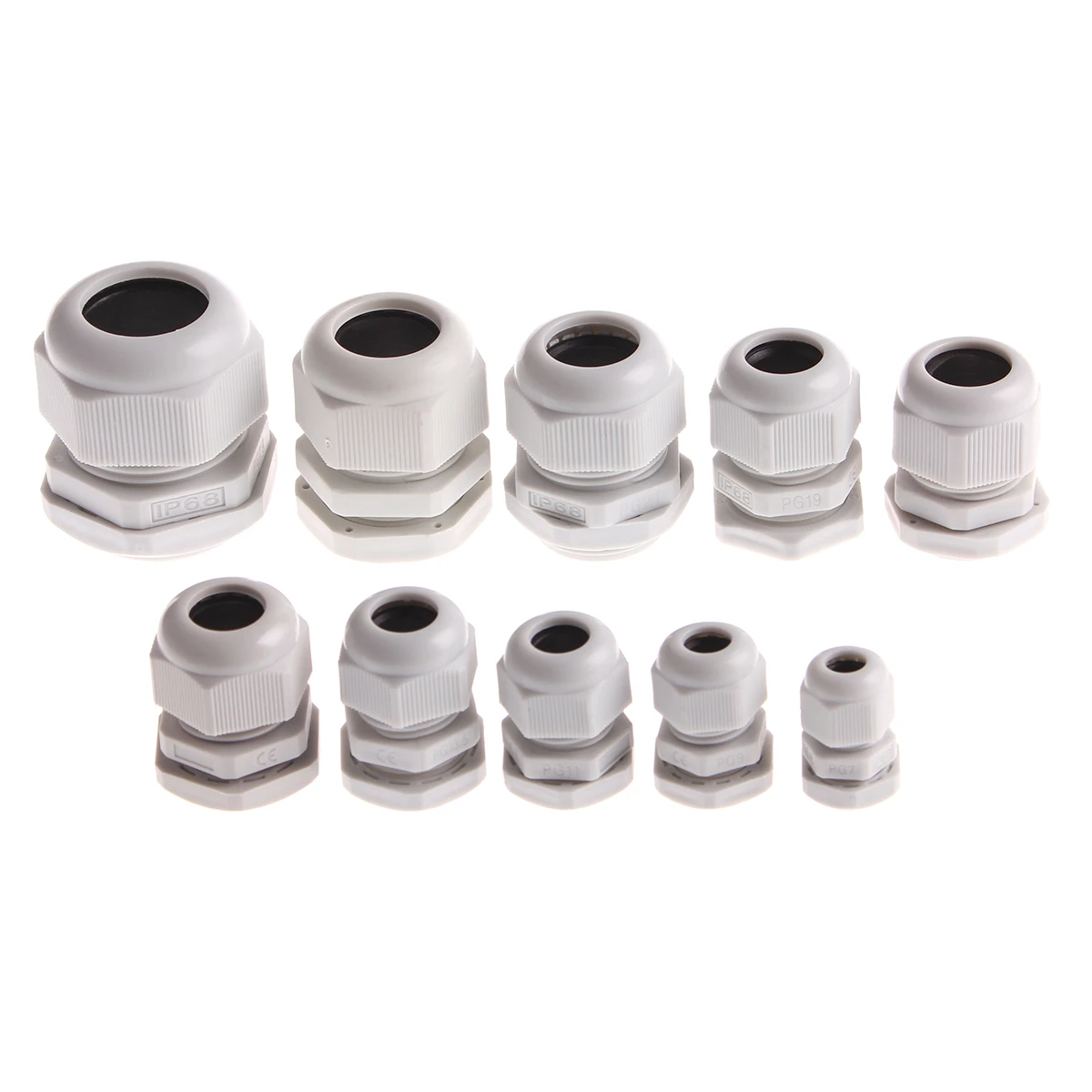 

10pcs Cable Gland Waterproof Plastic Connector PG9 PG16 Cable Entry IP68 PG7 for 3-6.5mm PG11 PG13.5 PG19/21 White Nylon