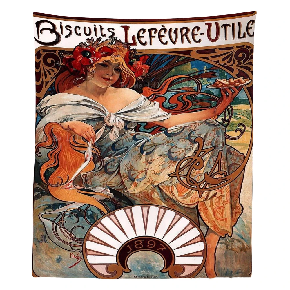 

Art Nouveau Seasons Three Women Beer Chocolate Biscuits Ad Classic Retro Tapestry By Ho Me Lili For Livingroom Home Decor