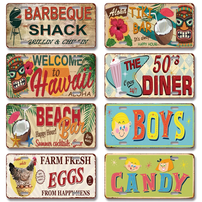 

Retro Beach Bar Taco Bar Car Plates Decorative Wall Paintings Metal Plates Tin Vintage designs