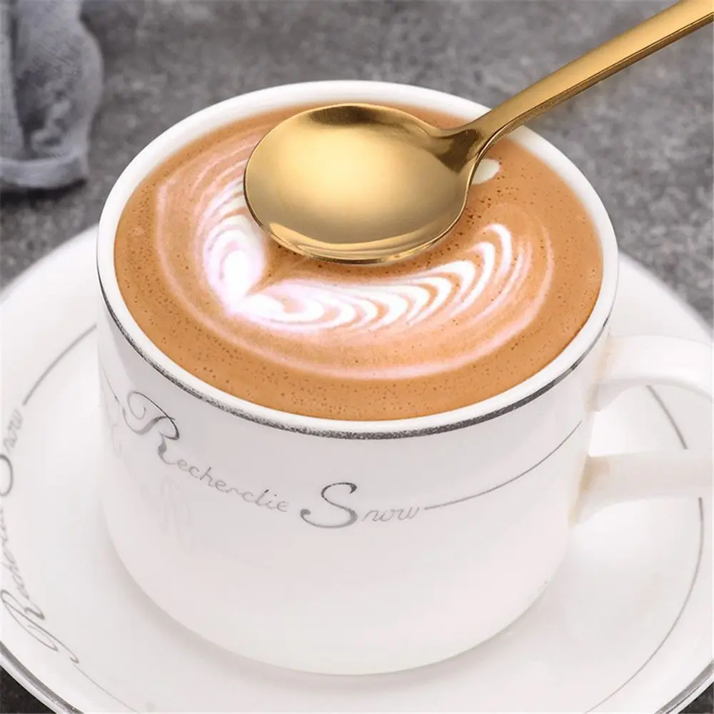 

Mirror Reflection Round Nordic Style Solid Color Tableware Dessert Spoon Coffee Spoon Stainless Steel