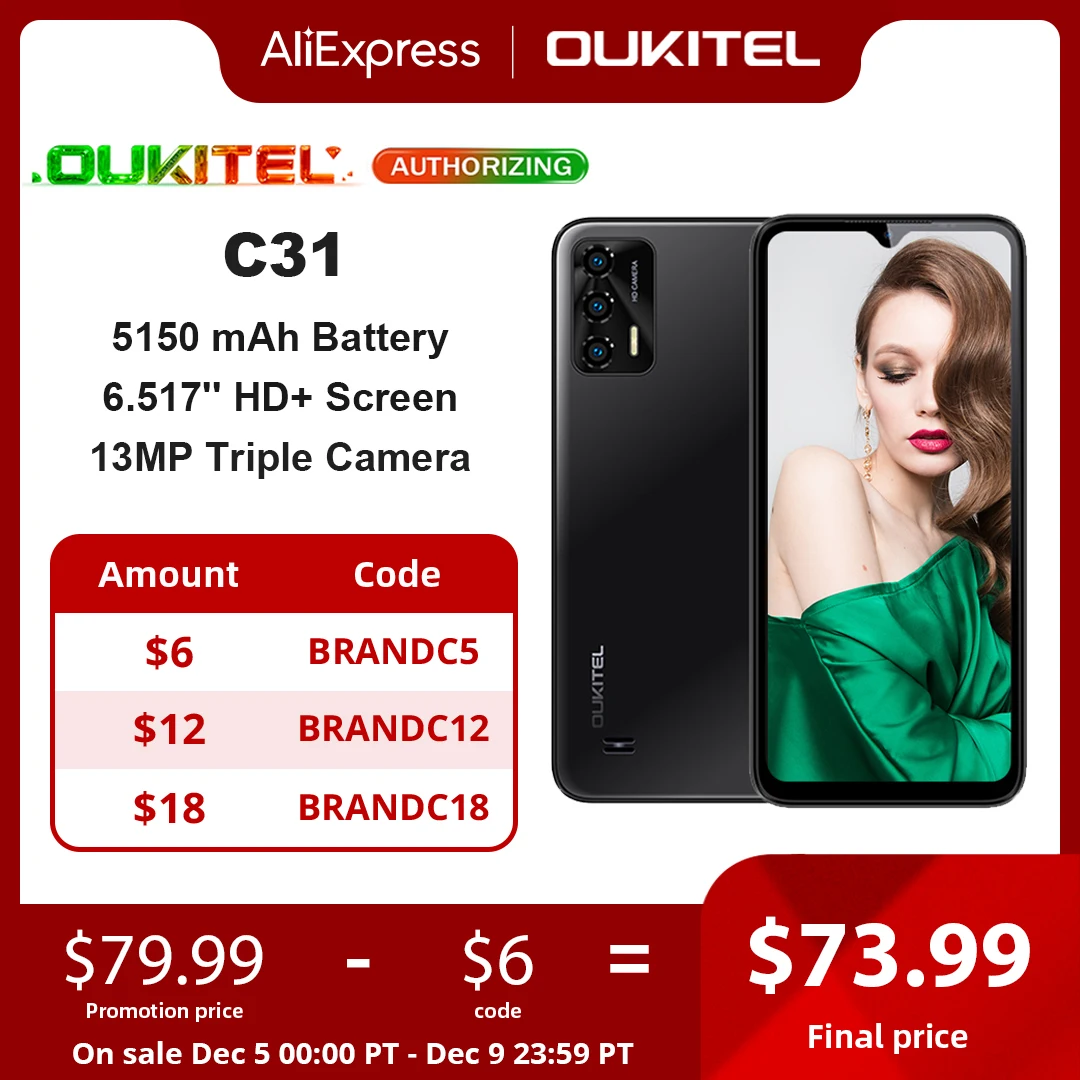 [World Premiere] OUKITEL C31 Smartphone 6.517'' HD+ 3GB+16GB Cellphone 5150mAh 13MP Triple Rear Camera Android 12 Mobile Phone