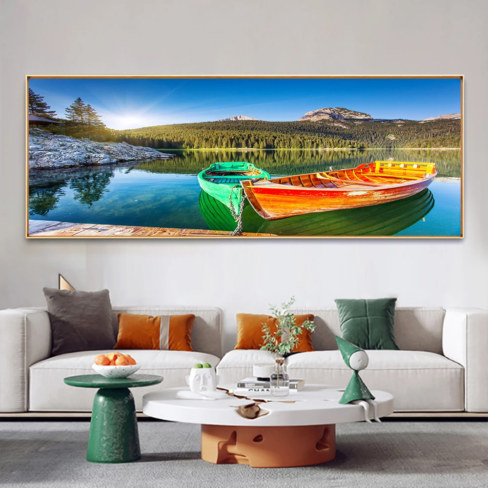 

Modern Landscape Posters and Prints Wall Art Canvas Painting Sunrise Sea Mountain Picture for Living Room Cuadros Decor No Frame