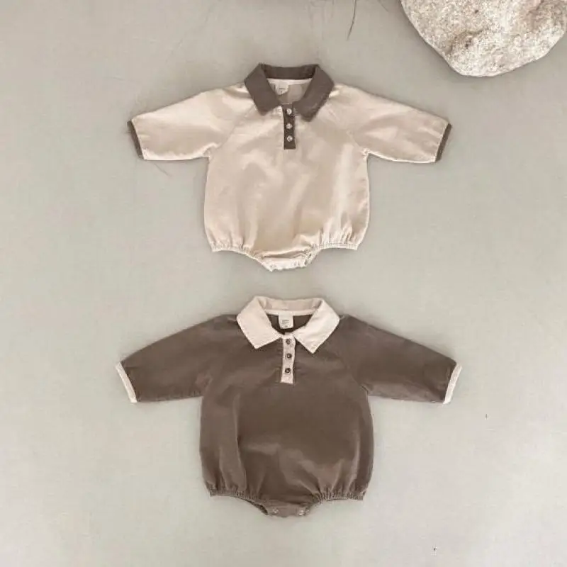 

Модный комбинезон поло для маленьких мальчиков 0-3 лет, простой Свободный комбинезон с отложным воротником, вельветовый женский комбинезон ...