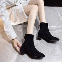 female short boots women shoes suede mid heel square back zipper increase non slip women fashion boots womens platform heels