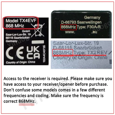 Передатчик дистанционного управления Yinuogou 868MHz для гаражных ворот