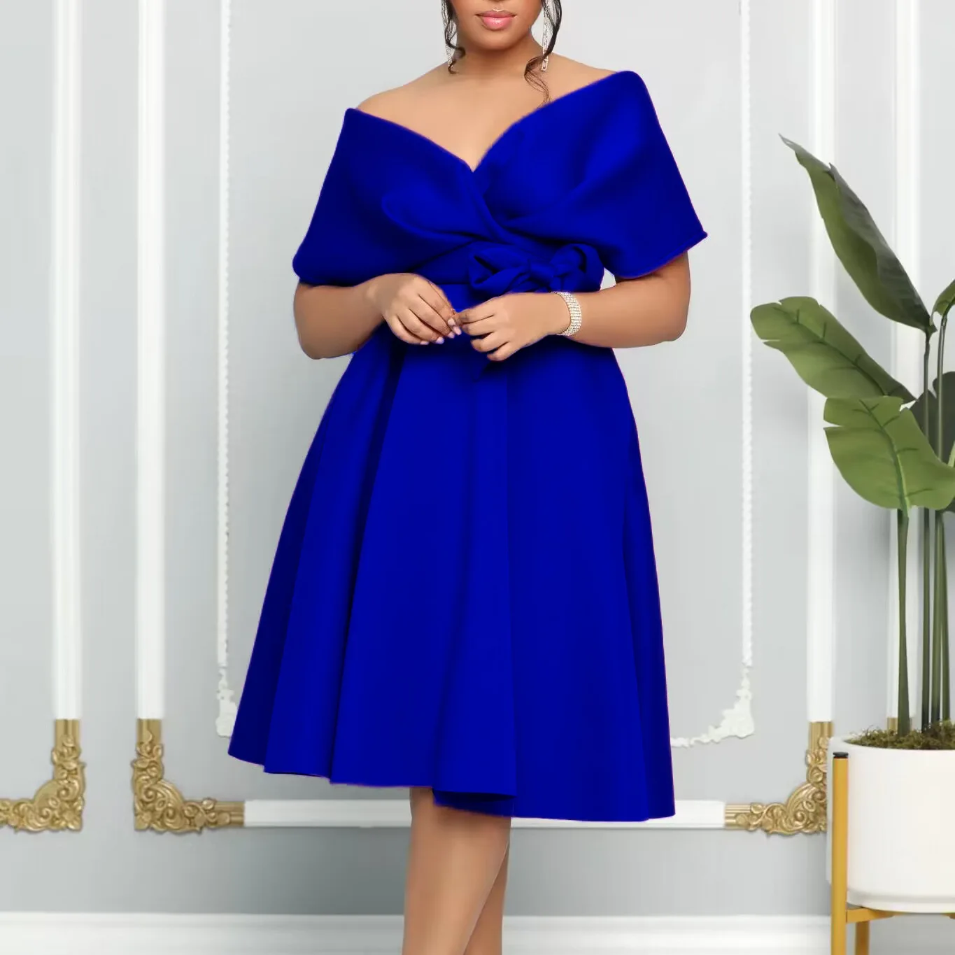 Plus Size Evening Women Dress Off Shoulder V Neck Elegant Club Outfit Casual Luxury Wedding Gown 2023 Summer Party New In Dress