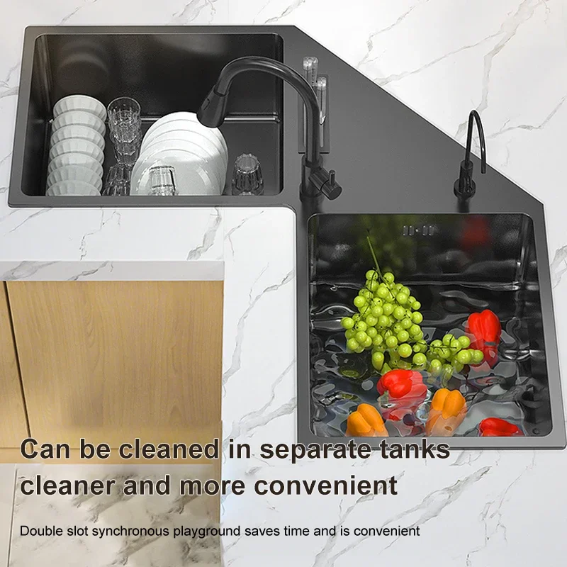 Черная L-образная раковина для мытья рук