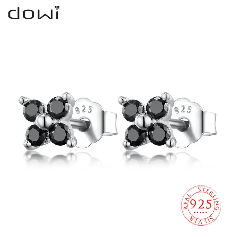 

Fashion Black CZ Stud Earrings for Women 925 Sterling Silver Simple Small Sweet Flower Stack-able Earring Fine Jewelry Gifts