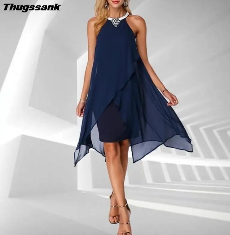 

Independent stand vestidos para mujer foreign trade women's fashion pure color gauze sleeveless irregular loose dress