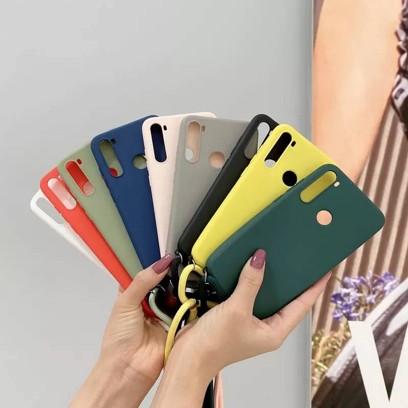 

2022 Trend Cord Chain Lanyard Silicone Case for Xiaomi Redmi Note 10X 9 9S 8 8T 7 6 5 9A 9C 8A 7A 6A Candy Color Soft TPU Back C