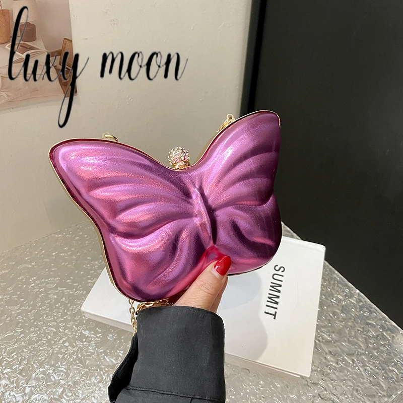 

Luxy Moon Lady Butterfly Chain Cross Bags Purple Clutch Purses For Party Banquet Women Evening Handbags Z702