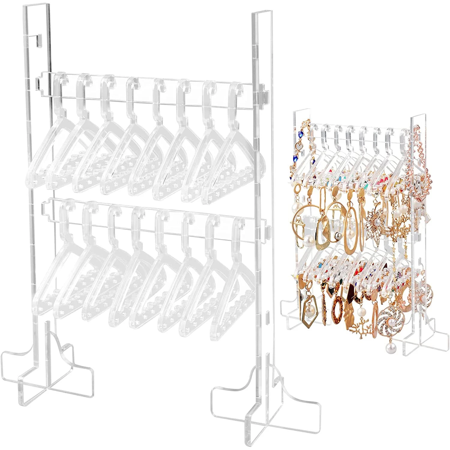 

2 Tier Clear Acrylic Earring Holder Rack With 16 Mini Hangers Jewelry Display Stand Ear Studs Organizer Storage For Women Girl