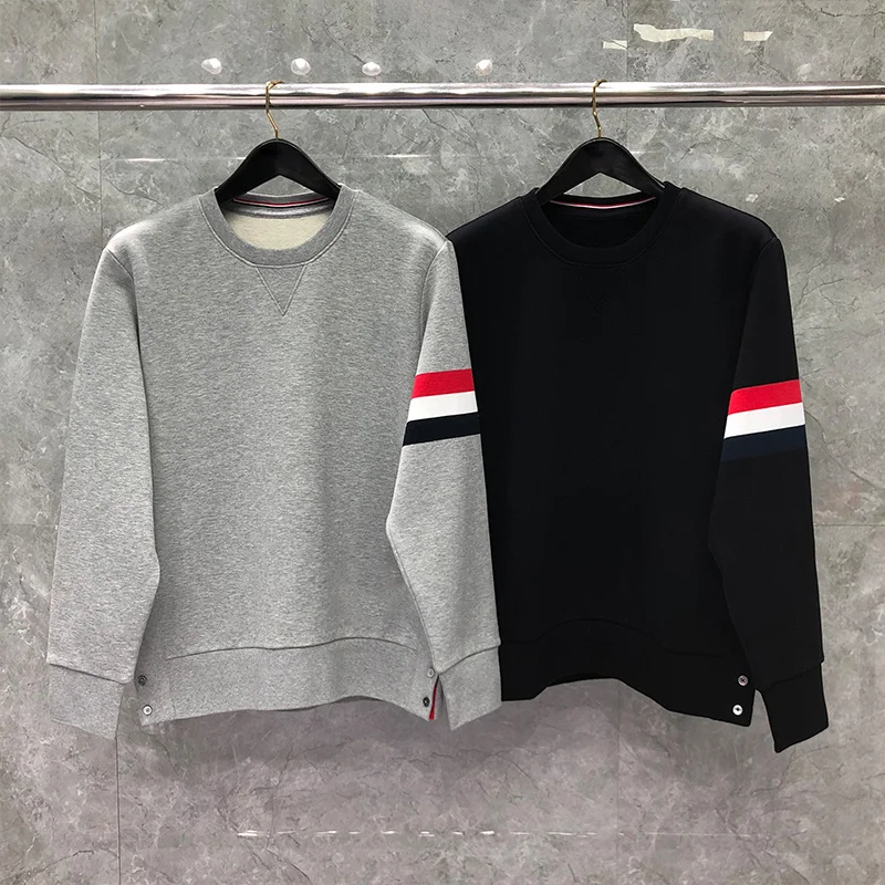 Stripe Men's Tricolor Sweatshirts Cotton Basic Simple Casual Sports Shirt Women Yarn-dyed Luxury Brand Designer Pullovers S-4XL