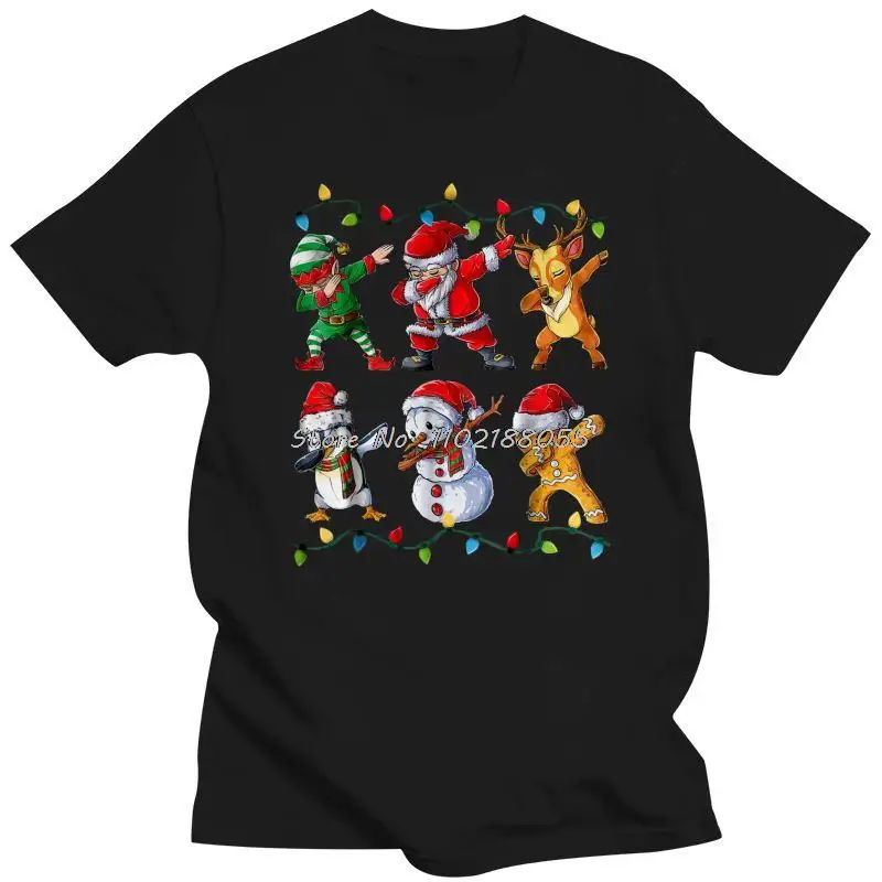 

New Men Funny T Shirt Fashion Tshirt Dabbing Elf Santa Reindeer Penguin Snowman Gingerbread Man Christmas Sweater Women tshirt