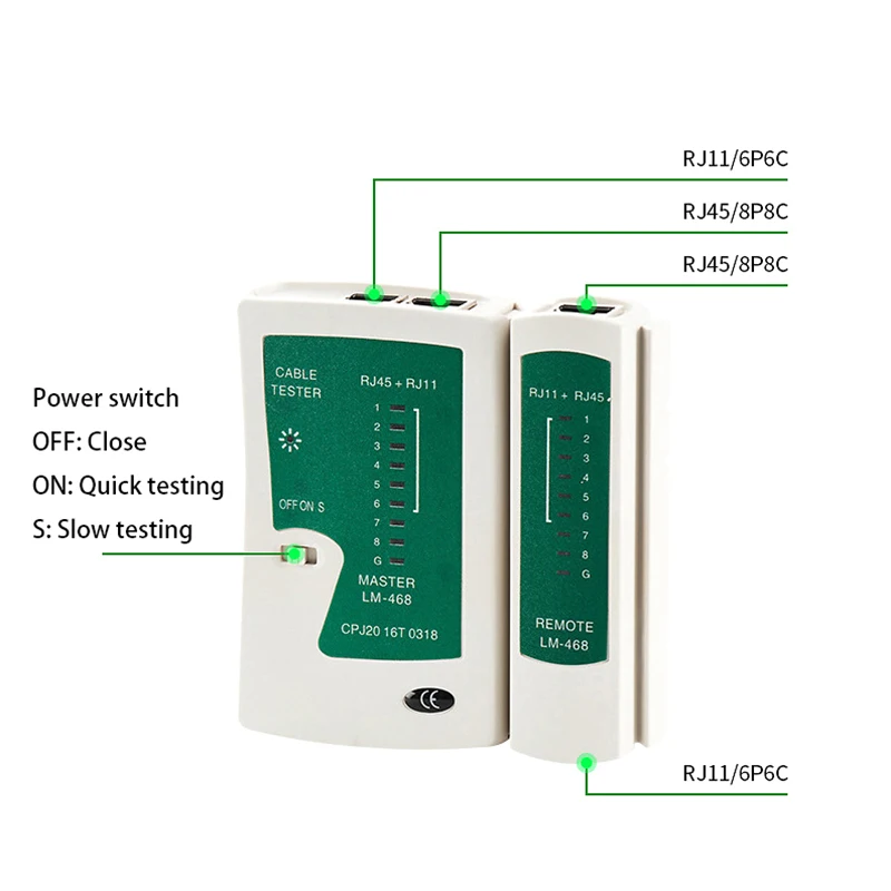 Тестер сетевого кабеля RJ45 RJ11 Cat5 Cat6 UTP LAN Кабельный тестер инструмент для