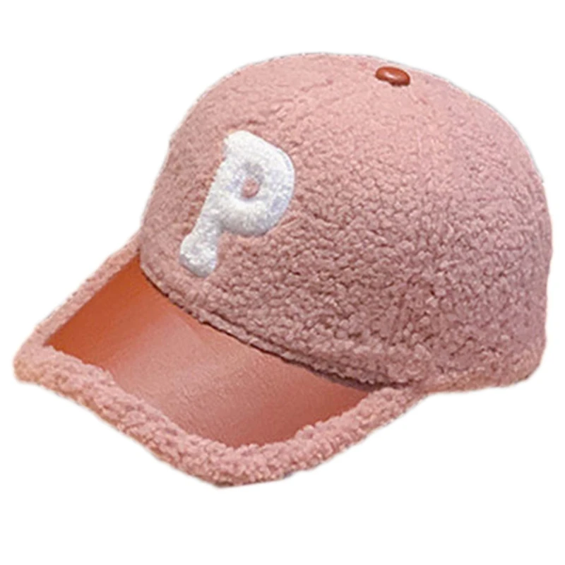

Simple Peaked Cap for Sun Hat Plush Letter P Baseball Cap Adjustable for Couples