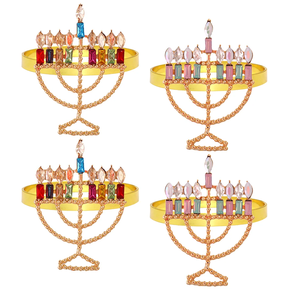 

4pcs Menorah Shaped Napkin Buckles Hanukkah Dinner Table Decor Napkin Rings