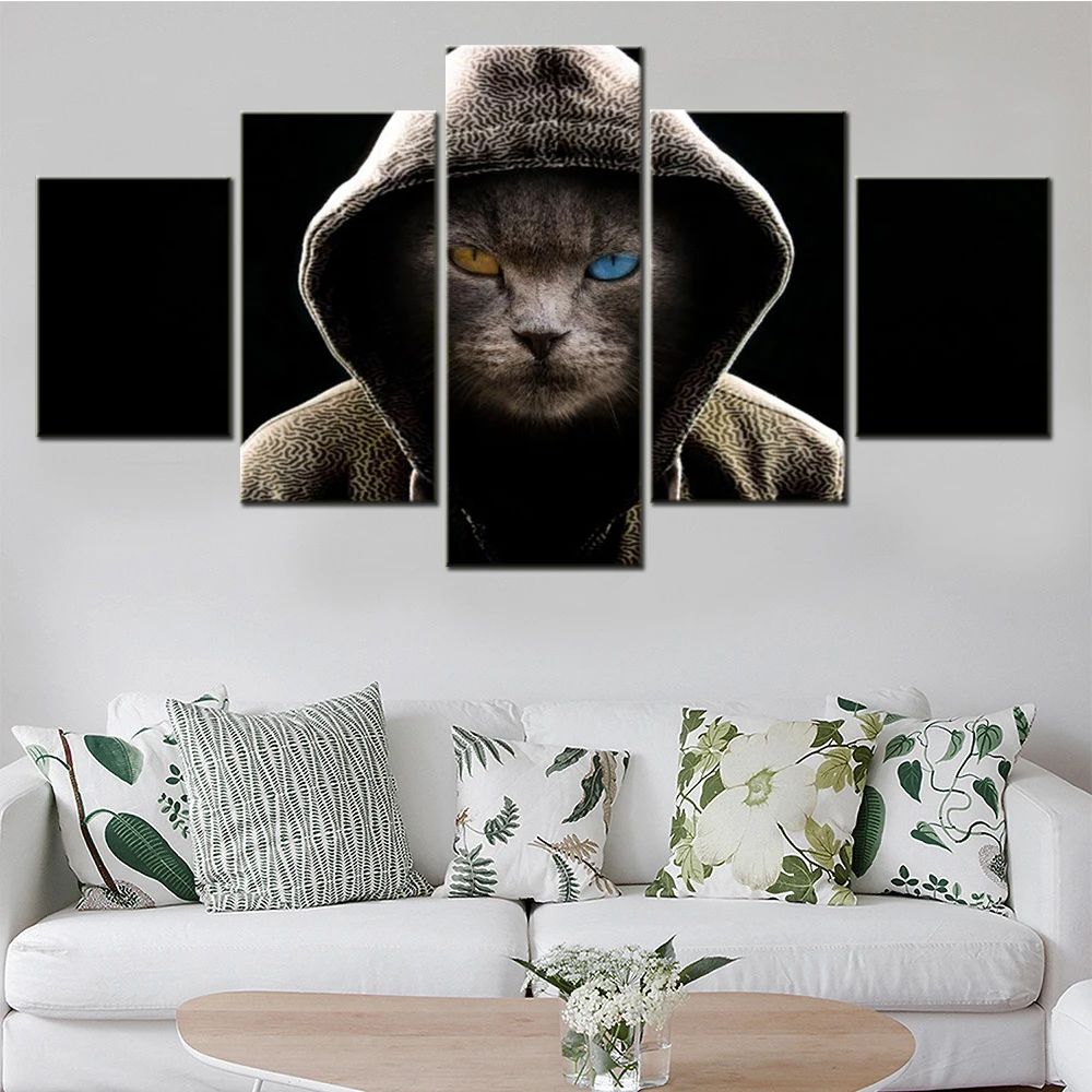 

5 Pieces Wall Art Canvas Animals Scary Cat Home Decor Wallpaper Poster Painting Living Room Picture Print Bedroom Mural Artwork