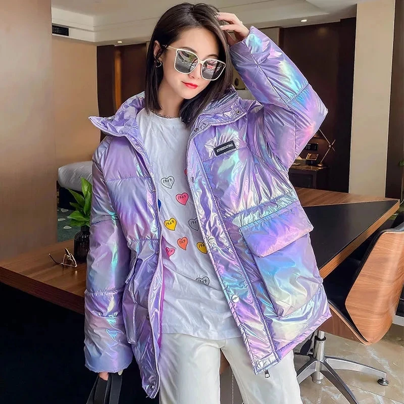

Colorful Bright Cotton-padded Winter Coat Female Mid-length New Hooded Jacket Coat Loose Thick Parka Women Waterproof Coat