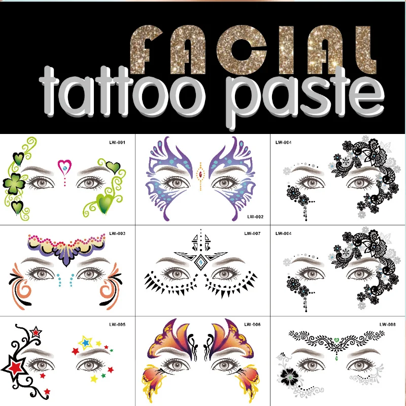 

Disposable Face Waterproof Temporary Tattoo Stickers Halloween Face Stickers Eyebrows Eye Tattoo Flash Carnival Makeup Eye Decal