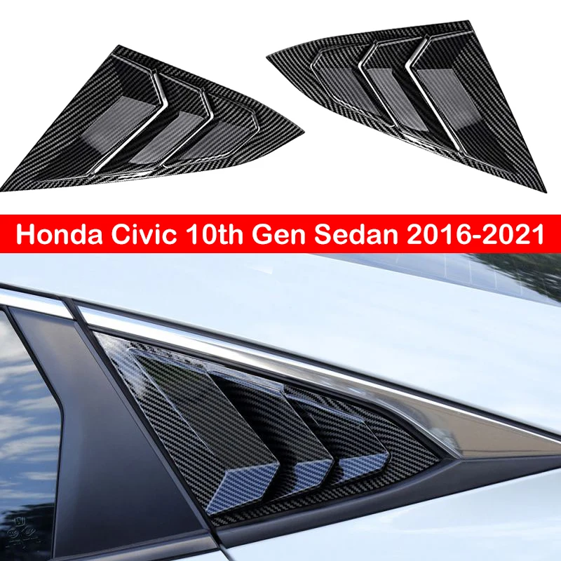 

For Honda Civic 10th Gen 2016-2021 Sedan Rear Side Window Louvers Air Vent Scoop Shades Cover Trim Blinds Carbon Car Accessories