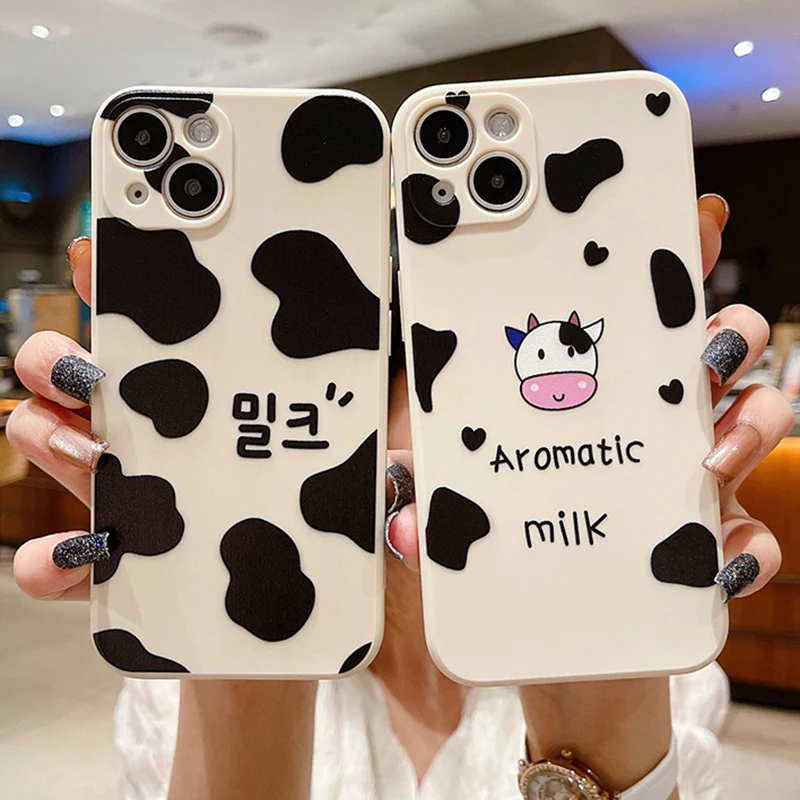 

Cartoon Cute Cow Cases for iPhone 13 12 11 Pro Max 12 13 Mini Pro Max X XR XS MAX SE 2020 8 7 6 6S Plus 5 Silicone Phone Cover