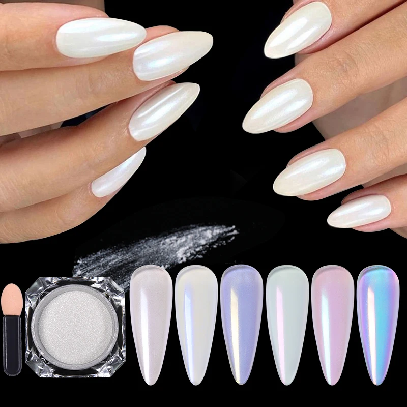 

BORN PRETTY Pearl White Mirror Nail Powder Pigment Dust Nail Art Glitter Chrome Power Aurora Nails Art Decoration Accesorios