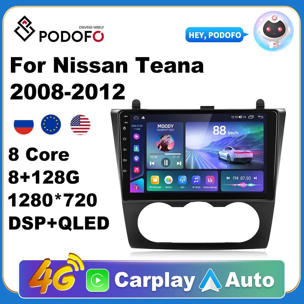 

Podofo Car Android CarPlay Radio Multimedia Player For Nissan Teana Altima 08-12 2 Din Autoradio Video AI Voice GPS Navi 4G WiFi