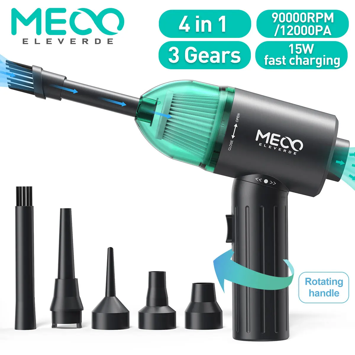 

MECO ELEVERDE ME-CR2 Updated 4 in 1 Home Car Vacuum Cleaner Electric Air Blower Handheld Vacuum Air Duster PC Laptop Keyboard
