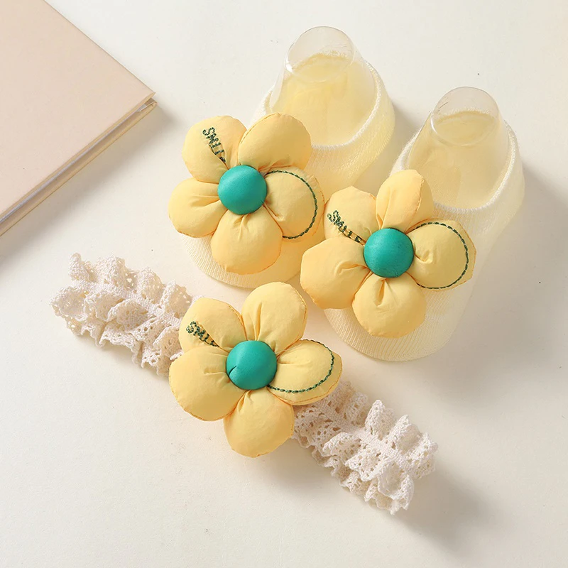 

Autumn New Baby Socks Headband Sets Baby Floor Socks Anti-skid Toddler Socks Lovely Flower Princess Socks Shoes Winter 0-2Y