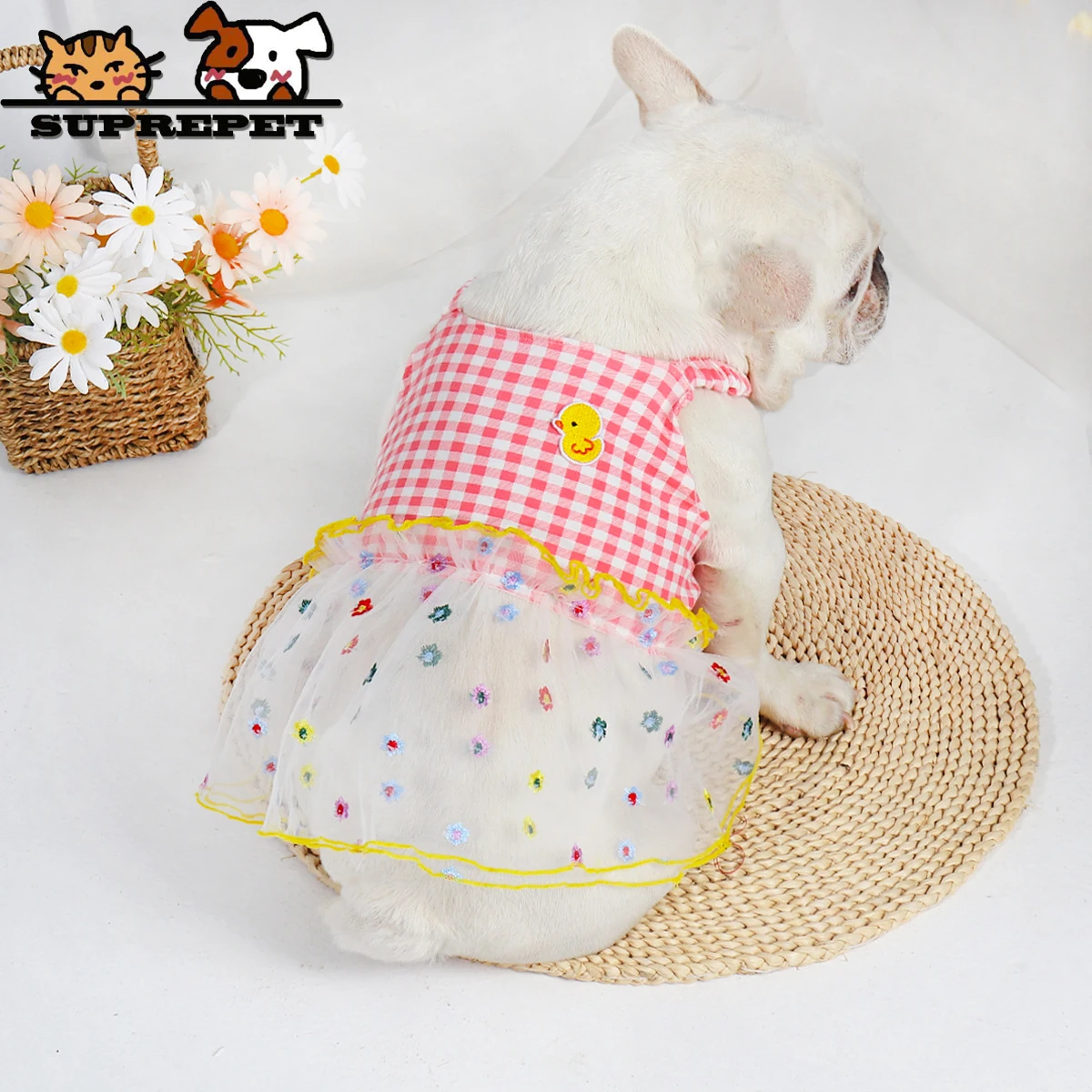 

Suprepet Plaid Cotton Clothes Adjustable Clothing Comfortable for Puppy Cute Dogs Princess Costume Breathable Dress All Seasons