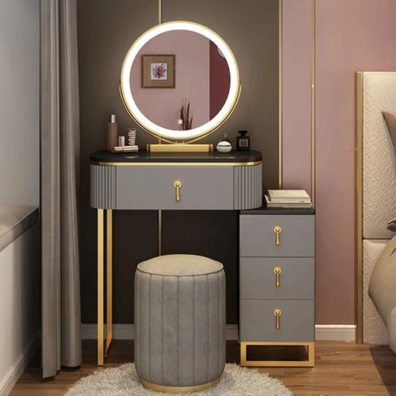 

комод Small Makeup Vanity Dressing Table With LED Mirrors Stool Girl's Bedroom INS Bedside Storage Cabinet Bedroom Furniture Set