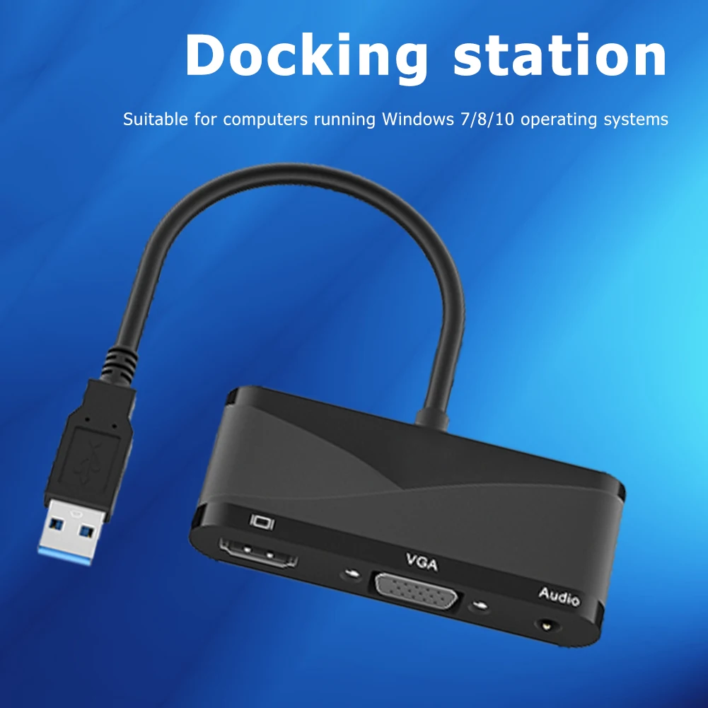 

USB 3,0 к VGA HDMI-совместимый аудиоадаптер 3,5 док-станция концентратор 3 в 1 1080P HD многоэкранный преобразователь разветвитель для Windows 7/8/10